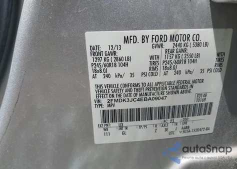 2014 Ford Edge Sel from USA, damaged, VIN 2FMDK3JC4EBA09047